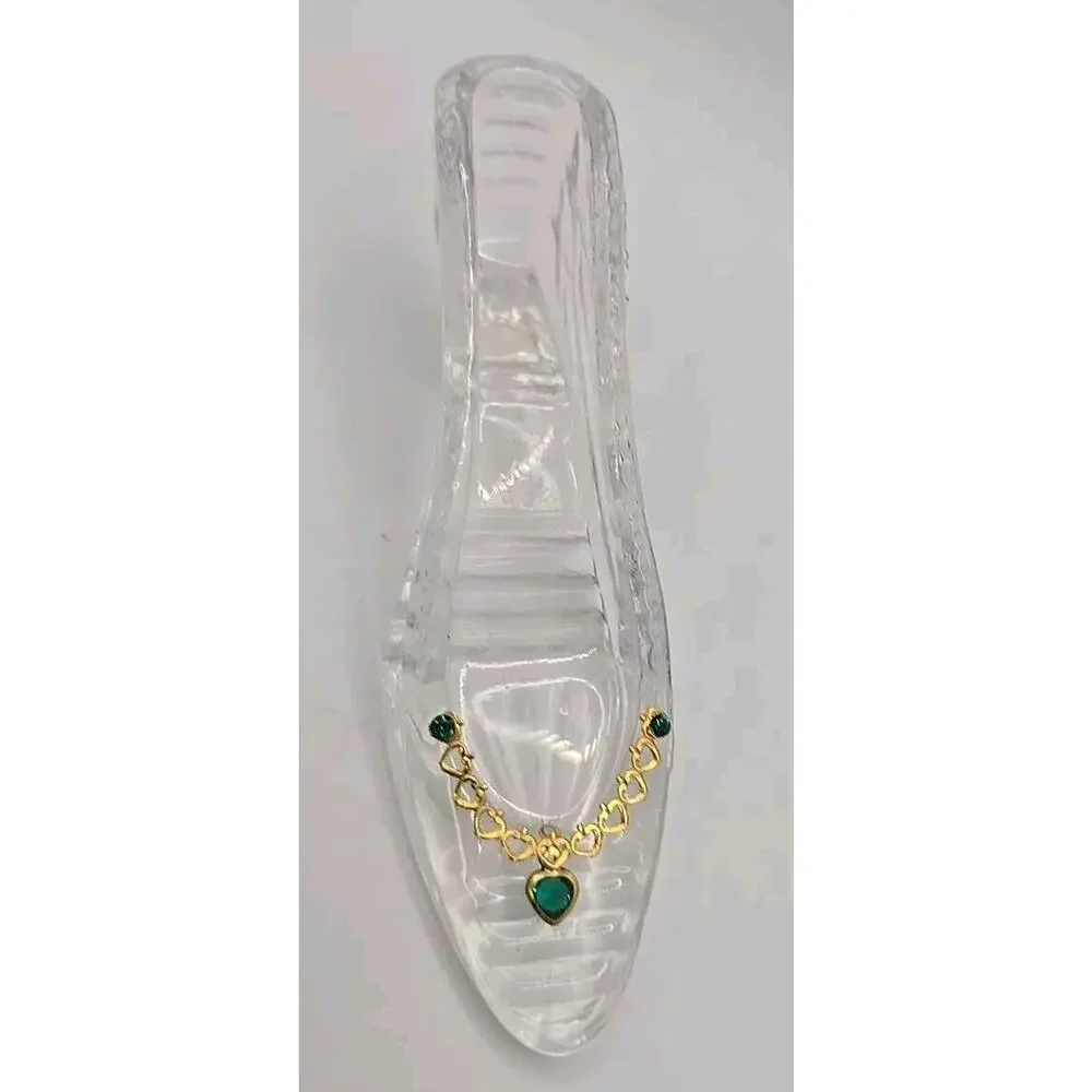Killarney Crystal Ireland Glass‎ Slipper Shoe Gold Chain Green Rhinestones PB103